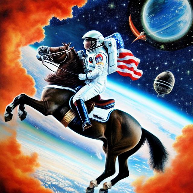 astronaut riding a horse in space 
