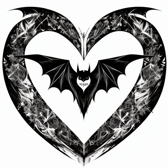Heart shape with vampire teeth in the middle, and outstretched bat wings coming out of the sides, in Carne Griffiths art style, illustration, ink illustration, white background, Make a logo, on triangle shape, minimal structure, ((white background)), Ultra detailed, look at the camera