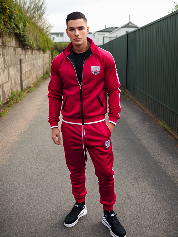 male, handsome, chav, rubber tracksuit