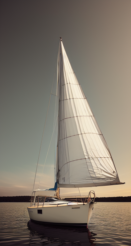 sailboat, Cinematic scene, Atmospheric perspective, 2 point perspective, Hyperrealism, Professional photography