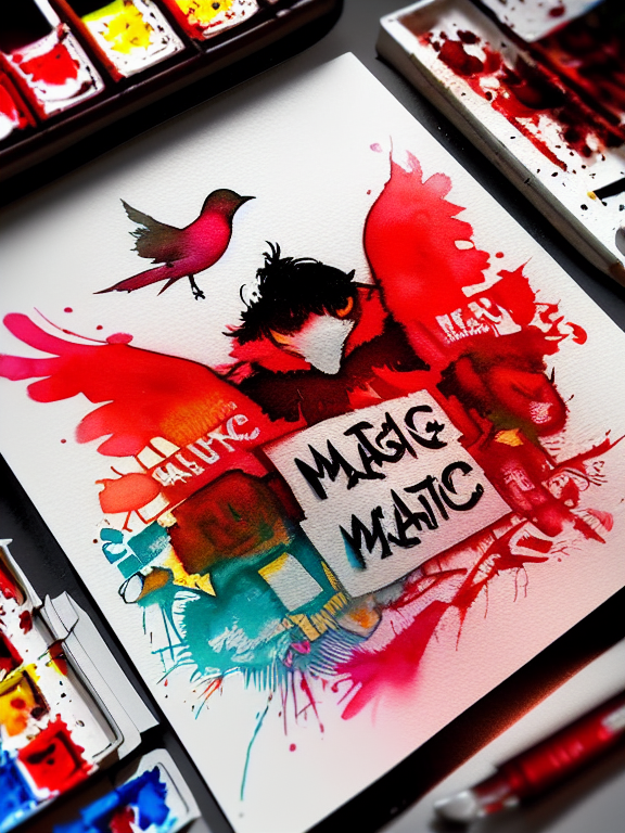 text CMAZ, magic, t-shirt design, red color, dark magic splash, dark, ghotic, fantasy art, watercolor effect, hand-drawn, soft lighting, bird's-eye view, isometric style, focused on the character, 4K resolution, photorealistic rendering, using Cinema 4D, in Carne Griffiths art style, in Carne Griffiths art style, color plashed
