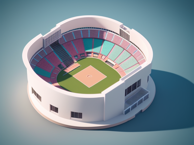 Centered, Very cute, Isometric view, Unique clay 3d icon curved low poly, a creative stadium in the year 2100 with new idea for facade. High resolution, detailed. , Thailish style decorations, 3D, 8K, minimal, indepth details, menu stand of the front., 100 mm, Pastel colors, 3d blender render, Neutral blur background, Centered, Matte clay, Soft shadows, Cute, Pretty, Curves, 16k resolution, Concept design, Modern house