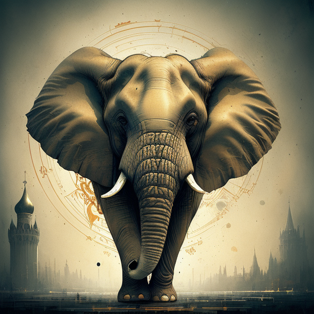 Cute male anthro elephant, In the center of the emblem, The logo features a circular emblem with a dark background, highly detailed, high quality logo, Subject fits in frame, Oil painting, art by Carne Griffiths and Wadim Kashin concept art, ethereal background, Approaching perfection, Golden ratio, Minimalistic clip art, A retro logo vintage cartoon,negative space logos style ,Great russian, minimalistic logo design featuring Moscow Kremlin,, by Brian Froud and Carne Griffiths and Wadim Kashin and John William Waterhouse, 8k post production, High resolution, hyperdetailed, Trending on Artstation, Art by Greg Rutkowski, beautiful gradient, Depth of field, clean image, High quality, disney style