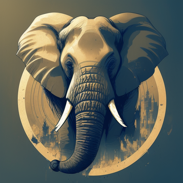 Cute male anthro elephant, In the center of the emblem, The logo features a circular emblem with a dark background, highly detailed, high quality logo, Subject fits in frame, Oil painting, art by Carne Griffiths and Wadim Kashin concept art, ethereal background, Approaching perfection, Golden ratio, Minimalistic clip art, A retro logo vintage cartoon,negative space logos style ,Great russian, minimalistic logo design featuring Moscow Kremlin,, by Brian Froud and Carne Griffiths and Wadim Kashin and John William Waterhouse, 8k post production, High resolution, hyperdetailed, Trending on Artstation, Art by Greg Rutkowski, beautiful gradient, Depth of field, clean image, High quality, disney style, 2d cartoon, 1930s cartoon, Cartoon