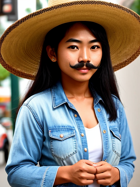 A Malaysian or Thai person but with a sombrero and moustaches as if it was a photoshopped addition 