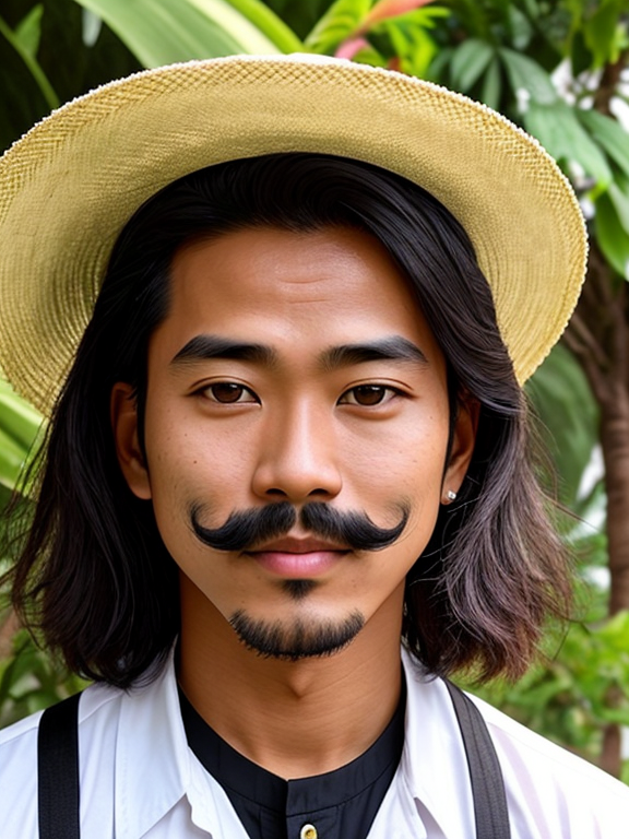 A Malaysian or Thai male person but with a sombrero and moustaches as if it was a photoshopped addition 