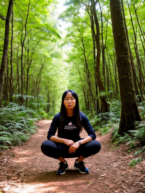 A Women Asia Squatting In A Forest Opendream