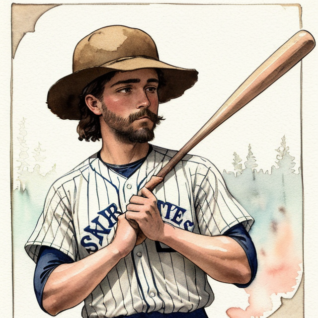 1890s baseball card with a rosin bag, A simple, minimalistic art with mild colors, using Boho style, aesthetic, watercolor