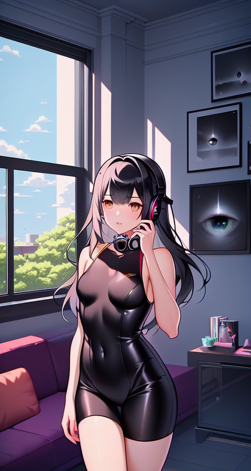 A group of girls in leotards standing in the living room., scenic view window, digital art by artists such as Loish, Ross Tran, and Artgerm, highly detailed and smooth, with a playful and whimsical feel, trending on Artstation and Instagram, 2d art, Lofi Music Anime Illustrations Wallpapers, unique and eye-catching thumbnails, covers for your YouTube videos and music tracks, Vector illustration, 2D, Anime style