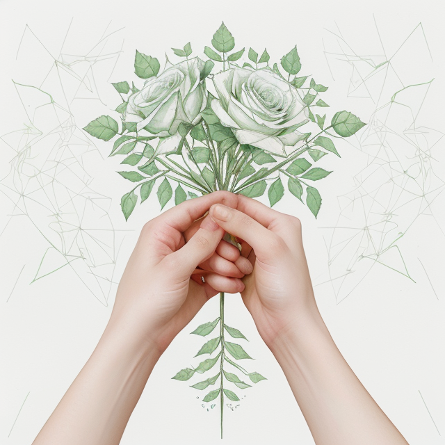 A Pair Of Hands Wrapped In Thorny Green Vines With Blooming Red Roses, white background behind the triangle with no objects, in Agnes Cecile art style, illustration, ink illustration, white background, Make a logo with Tea and Bloom