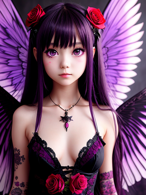 tiny, dark, anime girl, deep purple - OpenDream