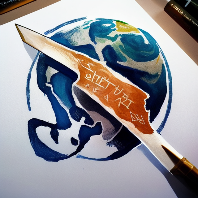 A logo with planet Earth pierced by a sword and the written HistoryTG News, white background behind the triangle with no objects, in Agnes Cecile art style, illustration, ink illustration, white background, Make a logo with Tea and Bloom