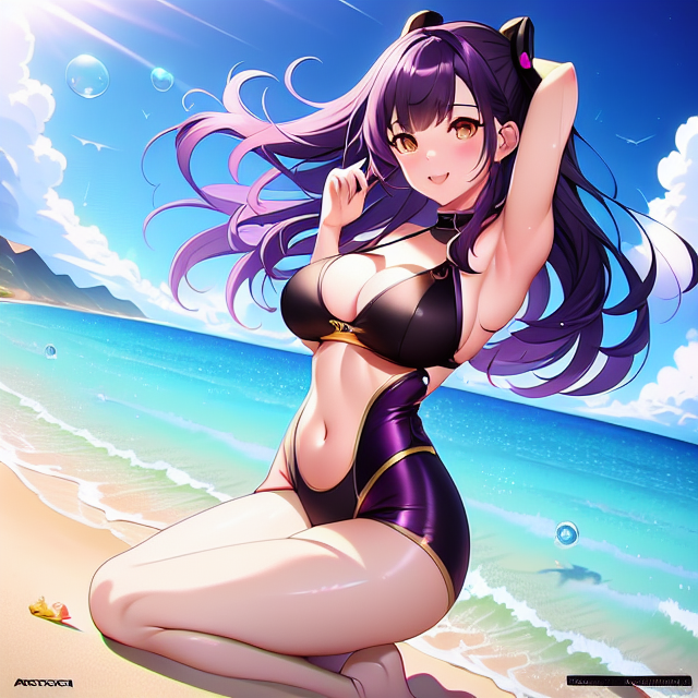 anime girl, purple hair, medium siz - OpenDream