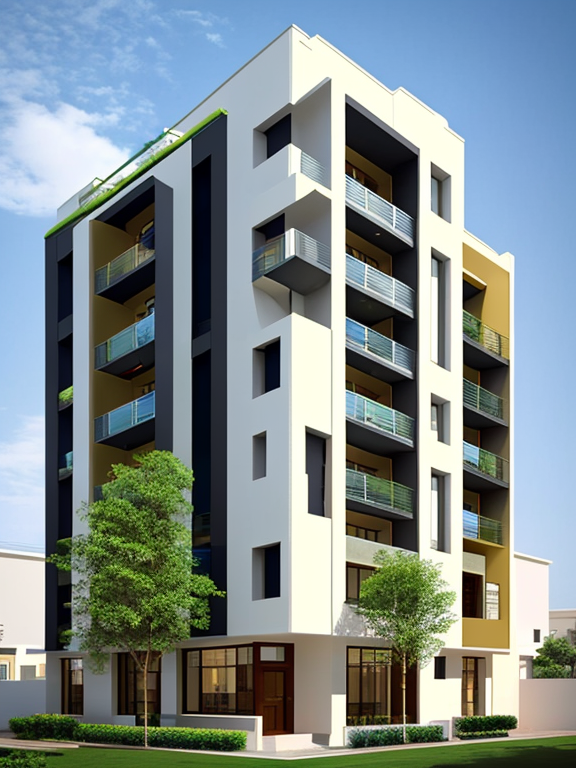 residential building consists of four floors is built on the plot of land. Its facade is colored Gold and classic design. surrounding by green area