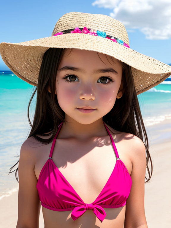 little girl in bikini with a big ch - OpenDream