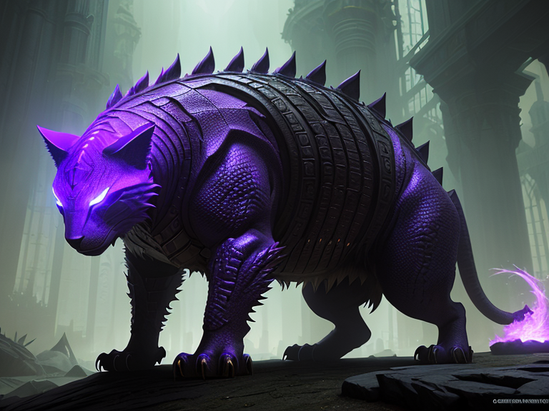 A stunning monstrous hybrid creature that fused perfectly, merged of a cat with the agility of a crocodile. Terrestrial environment, amazing quality of Artbreeder, and futuristic designs. a masterpiece, 8k resolution, dark fantasy concept art, by Greg Rutkowski, dynamic lighting, hyperdetailed, intricately detailed, Splash screen art, trending on Artstation, deep color, Unreal Engine, volumetric lighting, Alphonse Mucha, Jordan Grimmer, purple and yellow complementary colours