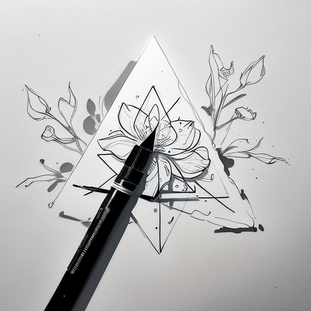 , white background behind the triangle with no objects, in Agnes Cecile art style, illustration, ink illustration, white background, Make a logo with Tea and Bloom