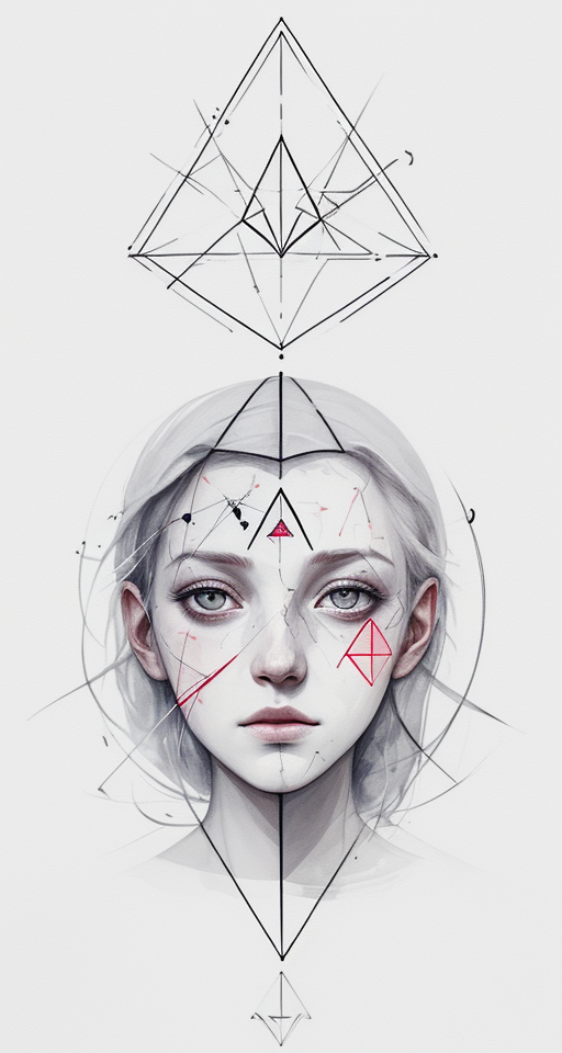 I want a face made out of occult symbols, white background behind the triangle with no objects, in Agnes Cecile art style, illustration, ink illustration, white background, Make a logo with Tea and Bloom