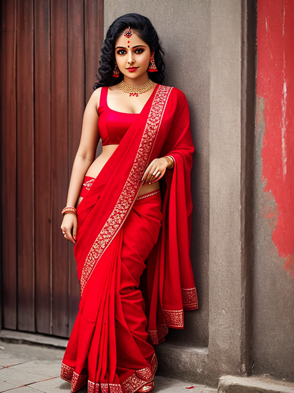 A Red Saree With Blouseless Girl Opendream