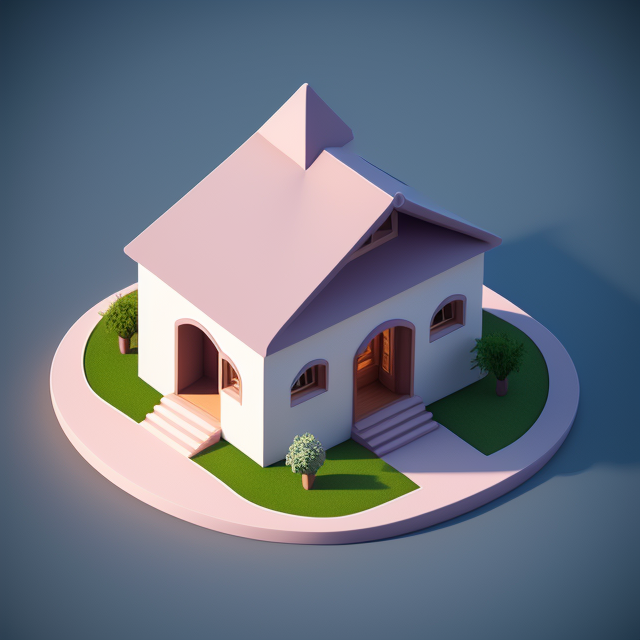 Centered, Very cute, Isometric view, Unique clay 3d icon curved low poly, una fábrica con chimeneas , Thailish style decorations, 3D, 8K, minimal, indepth details, menu stand of the front., 100 mm, Pastel colors, 3d blender render, Neutral blur background, Centered, Matte clay, Soft shadows, Cute, Pretty, Curves, 16k resolution, Concept design, Modern house