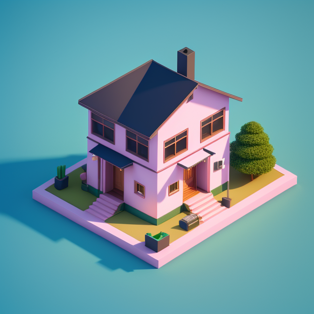 Centered, Very cute, Isometric view, Unique clay 3d icon curved low poly, a factory with smokestacks that belch out smoke, Thailish style decorations, 3D, 8K, minimal, indepth details, menu stand of the front., 100 mm, Pastel colors, 3d blender render, Neutral blur background, Centered, Matte clay, Soft shadows, Cute, Pretty, Curves, 16k resolution, Concept design, Modern house