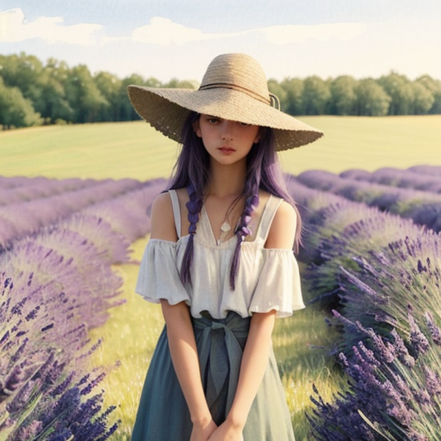 pointed hat covered in grass with lavender and rosemary, A simple, minimalistic art with mild colors, using Boho style, aesthetic, watercolor