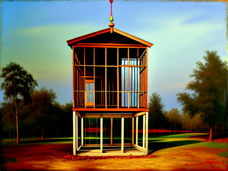 cramped Gibbeting cage containing body hanging from a tree viewed from far away, oil painting, art by Alla Prima style, highly detailed, ((highest quality)), Black ink, pastel painting, sunfall