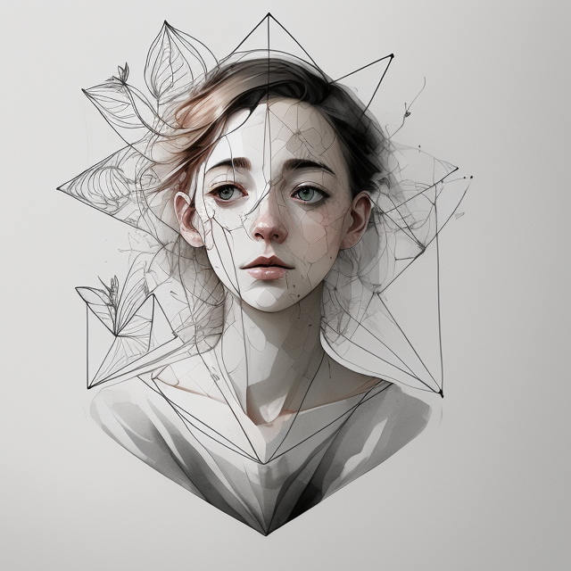 Smart phone app, white background behind the triangle with no objects, in Agnes Cecile art style, illustration, ink illustration, white background, Make a logo with Tea and Bloom