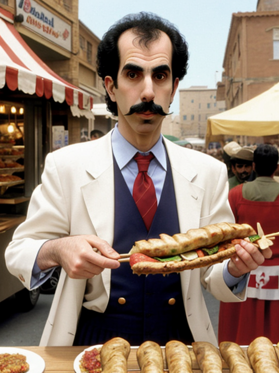 Borat holding a kebab - OpenDream