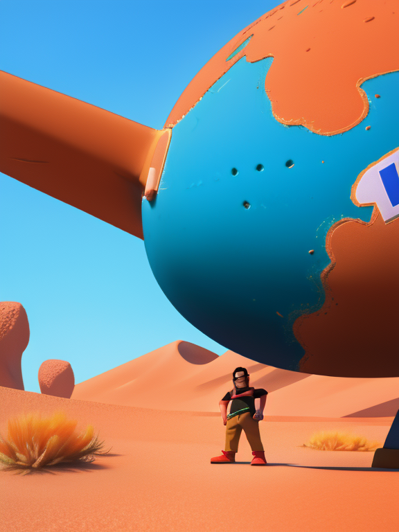 Pixar style, 3d style, Disney style, 8k, Beautiful, A black man is in the middle of the desert., 3D style rendered in 8k using, disney movie effect