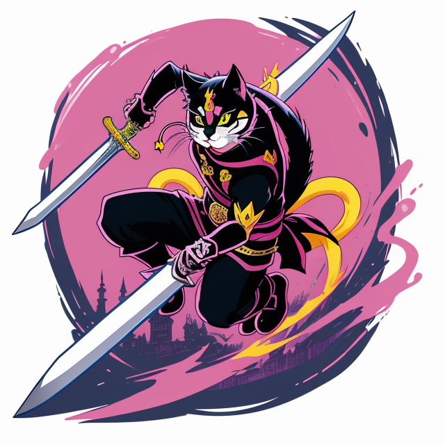 The cat men Puss on Boots, men, anime, cartoon, fanciful, hold a sword, cool , vector, vibrant color, incredibly high details, white background, plashing colors, Cartoon character, stickers designs