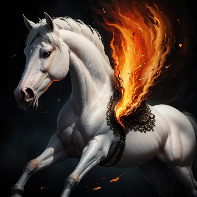  by Anton Semenov, WHite horse on fire, abstract dream, intricate details <lora:Add More Details:0.7>