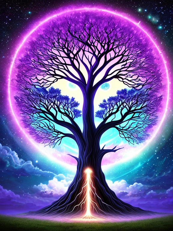 Positive prompt masterpiece, best quality, anime art, cosmic tree of life mixed with universe cow with its roots extending into space and its branches reaching deep into the earth. This surrealistic artwork depicts a mesmerizing scene of a tree suspended between the heavens and the depths of the earth. The image showcases a harmonious connection between the celestial and terrestrial realms. Created with hyperrealistic techniques, the image features vibrant colors, intricate details, and a mystical atmosphere. The cosmic tree of life serves as a, smile, Anime Costume, Beautiful, highly detailed missing legs, extra arms, extra legs, fused fingers, too many fingers, long neck, username, watermark, signature, error, cropped, worst quality, low quality, jpeg artifacts, ugly, duplicate, mutilated, out of frame, mutated hands, poorly drawn hands, morbid, extra hands, extra feet, monochrome, blurry