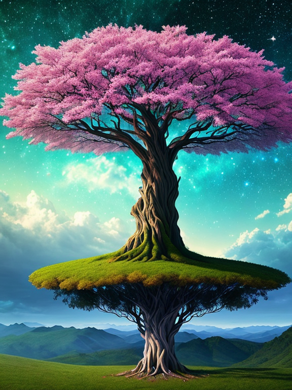 masterpiece, best quality, anime art, cosmic tree of life with 3d effect mixed with universe cow with its roots extending into space and its branches reaching deep into the earth. emmenating light This surrealistic artwork depicts a mesmerizing scene of a tree suspended between the heavens and the depths of the earth. The image showcases a harmonious connection between the celestial and terrestrial realms. Created with hyperrealistic techniques, the image features vibrant colors, intricate details, and a mystical atmosphere. The cosmic tree of life serves as a smile, Anime Costume, Beautiful, highly detailed missing legs, extra arms, extra legs, fused fingers, too many fingers, long neck, username, watermark, signature, error, cropped, worst quality, low quality, jpeg artifacts, ugly, duplicate, mutilated, out of frame, mutated hands, poorly drawn hands, morbid, extra hands, extra feet, monochrome, blurry 