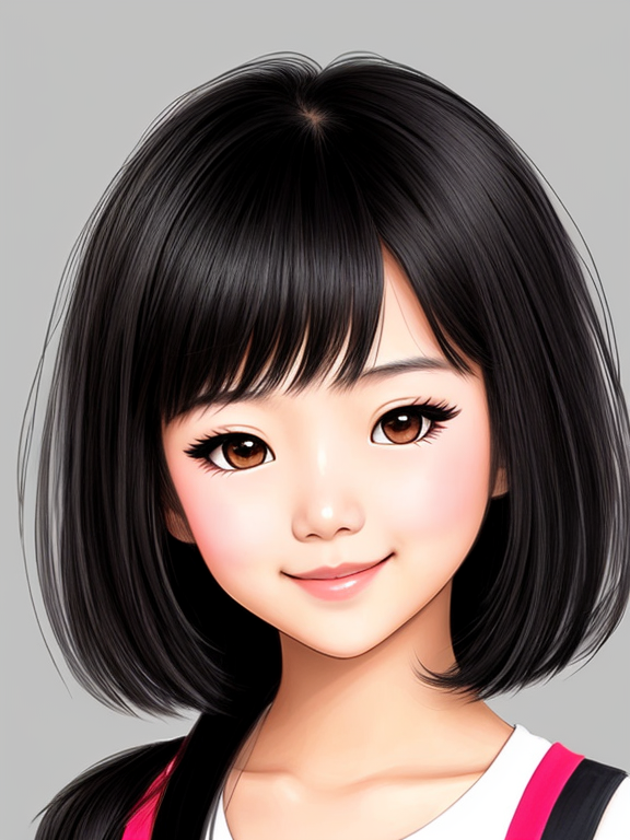 sketch of asian girl with long, bla... - OpenDream
