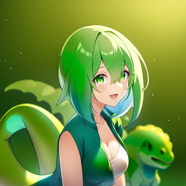 Light green hair dinosaur anime gir... - OpenDream