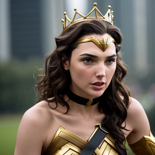 epiCRealism, gal gadot is wearing a crown , full shot, deep photo, depth of field, Superia 400, bokeh, realistic lighting, professional colorgraded, a male