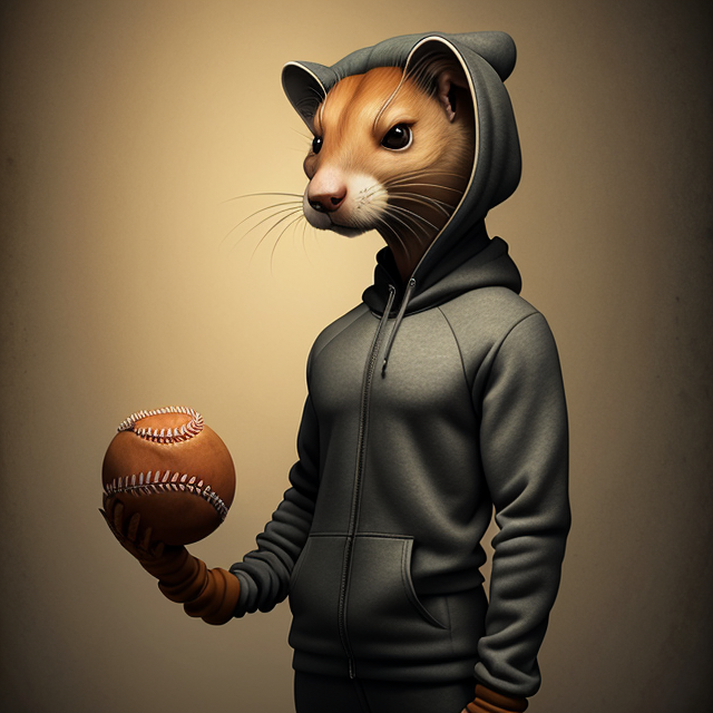  by Anton Semenov, Full bodie view, a male weasel wearing sweat pants, a hoodie, a baseball cap, boots and gloves, abstract dream, intricate details <lora:Add More Details:0.7>