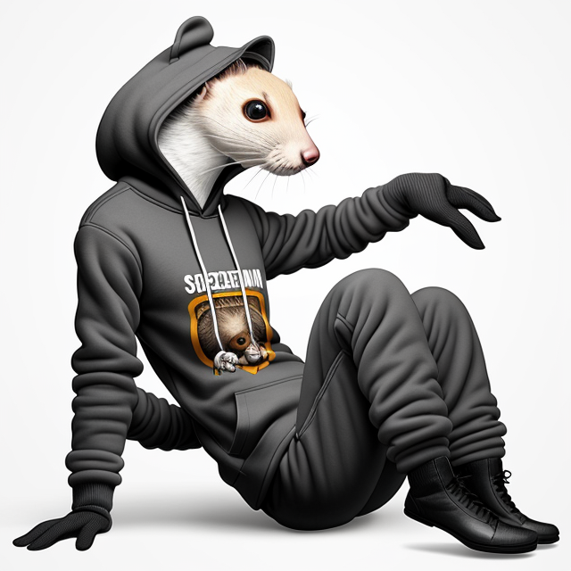  by Anton Semenov, a male weasel wears a hoodie with the picture imprinted on, sweat pants and gloves, abstract dream, intricate details <lora:Add More Details:0.7>