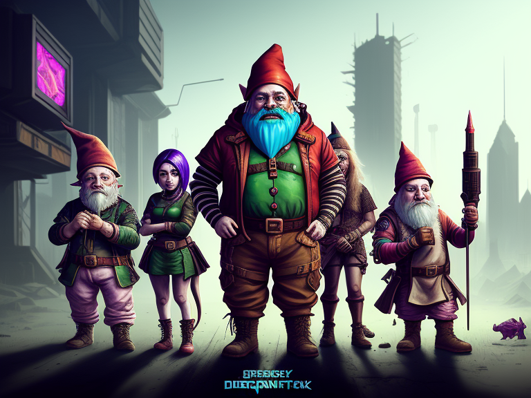 a gruesome band of gnome hunters in a cyberpunk universe., Photoshop, Deviantart