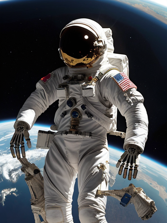 Skeleton in Astronaut suit floating in cosmic space