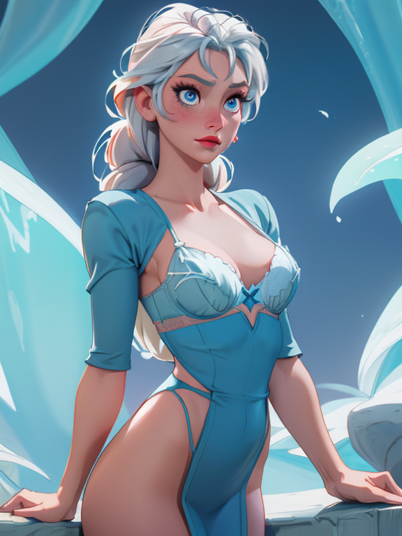 Elsa from frozen with enlarged breasts and lingerie 