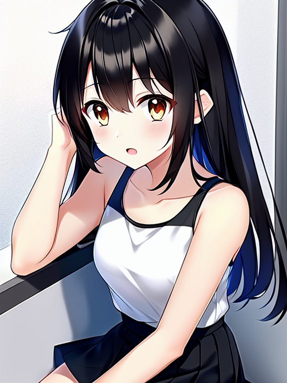 cute anime girl wearing tanktop and black skirt
