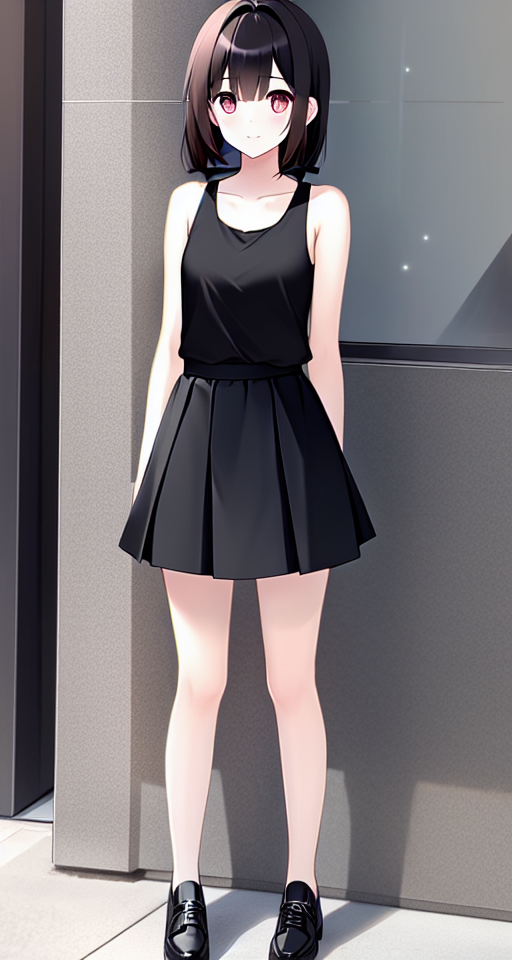 cute anime girl wearing tanktop and black skirt full body