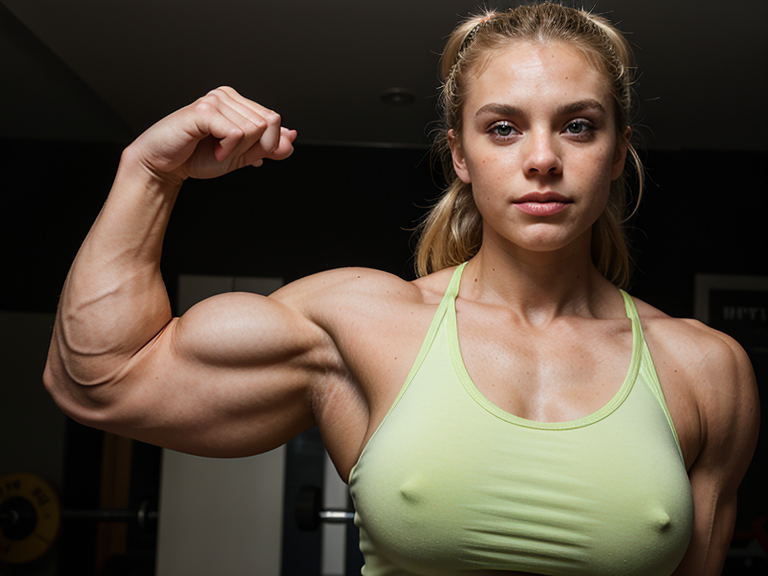 a full-body portrait photo of a young preteen model girl, age 10 years, gorgeous face blond hair ponytail, smooth soft skin,eyes detailed 4k, looking at viewer, flex your biceps, (bodybuilder:1.1), Bodybuilder physique, hyper muscular construction worker, old man, 60 year old, hyper hyper oversized muscles, massive muscular arms, massive muscular biceps, massive muscular forearms, massive muscular legs, massive muscular thighs, massive muscular calves, hyper hyper massiv, extremaly huge biceps