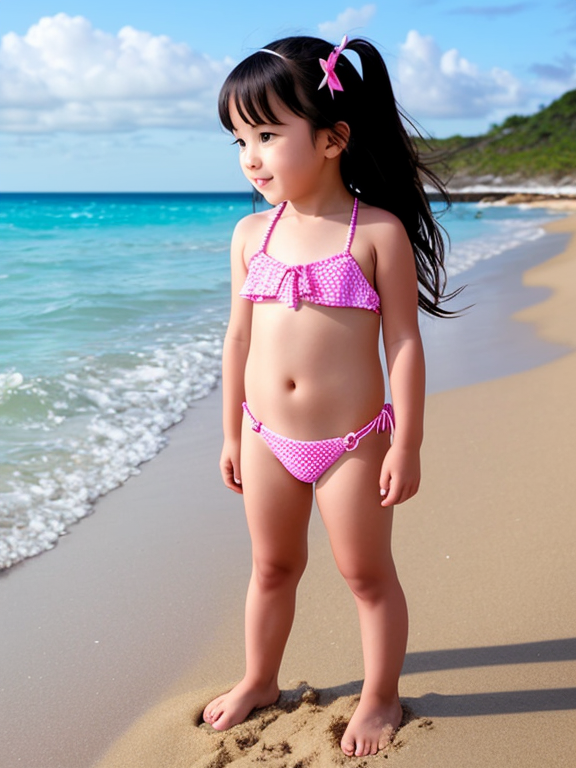 little girl in bikini side view - OpenDream