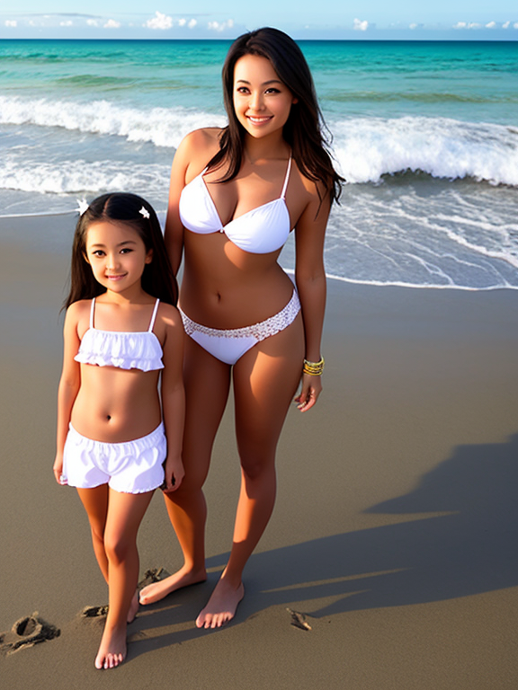 Mom and daughter on beach 