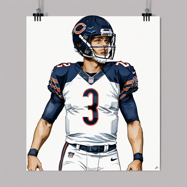 create a graphic art piece of chicago bears qb justin fields jersey number one, A simple, minimalistic art with mild colors, using Boho style, aesthetic, watercolor