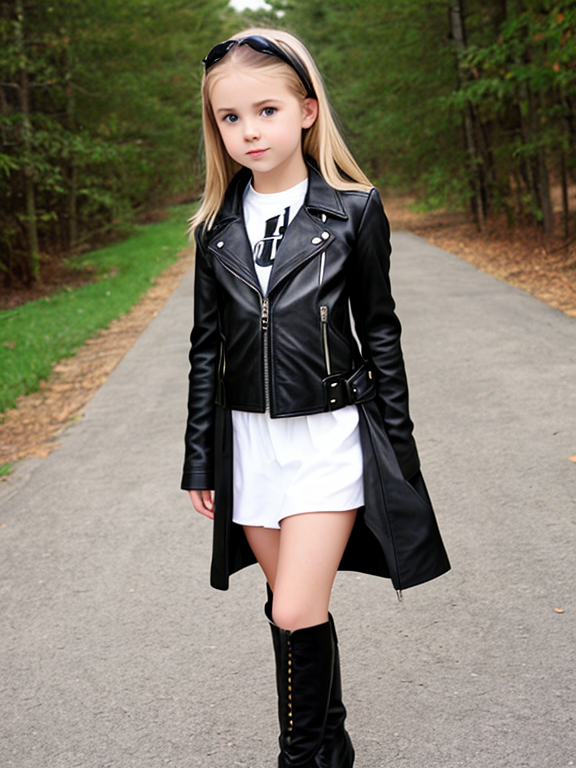 Little white girl in leather 