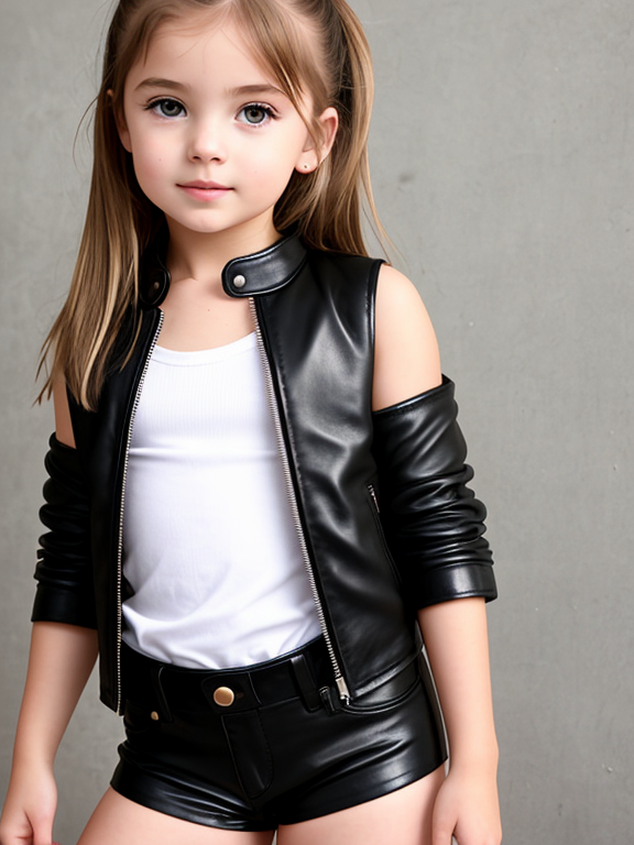Little white girl in leather bakini